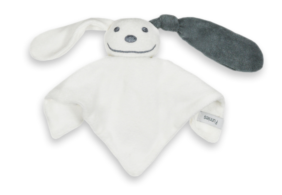 tutpopje met naam geborduurd ecru grijs